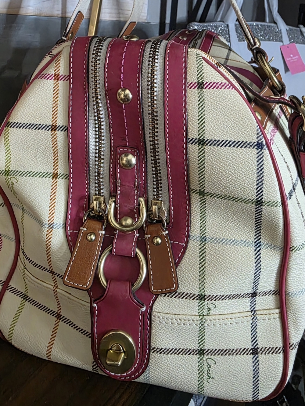 Coach Heritage Tattersall XL Duffle Travel Tote Bag Very RARE - Picture 6 of 17